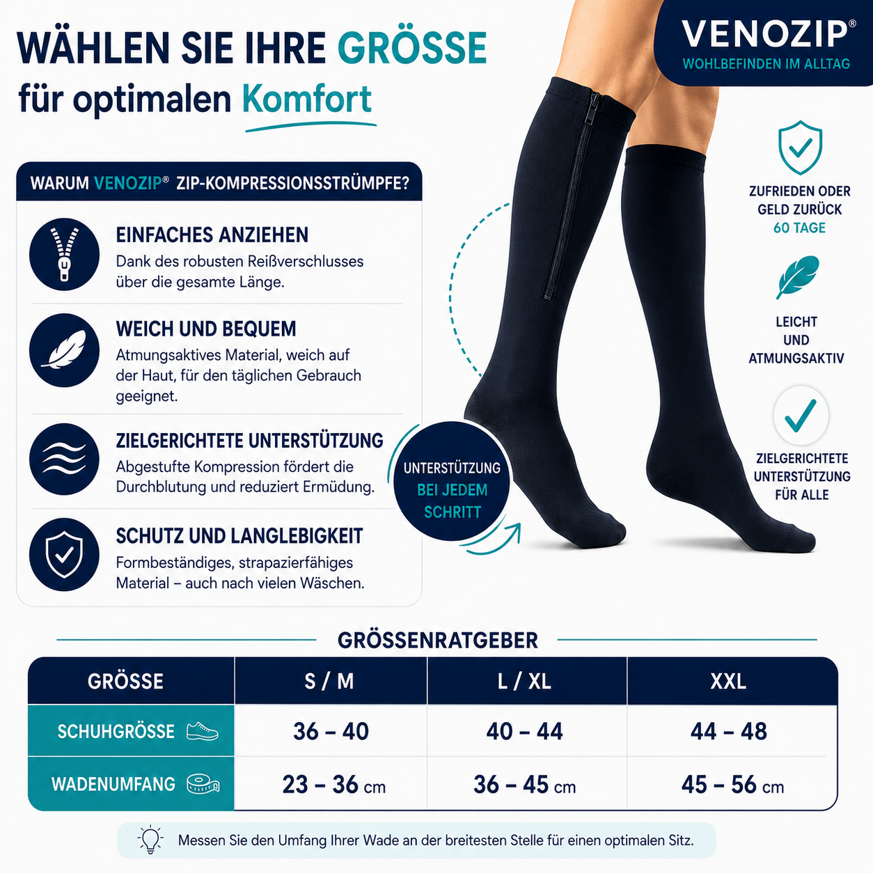 Kompressionsstrümpfe mit Reißverschluss Venozip®