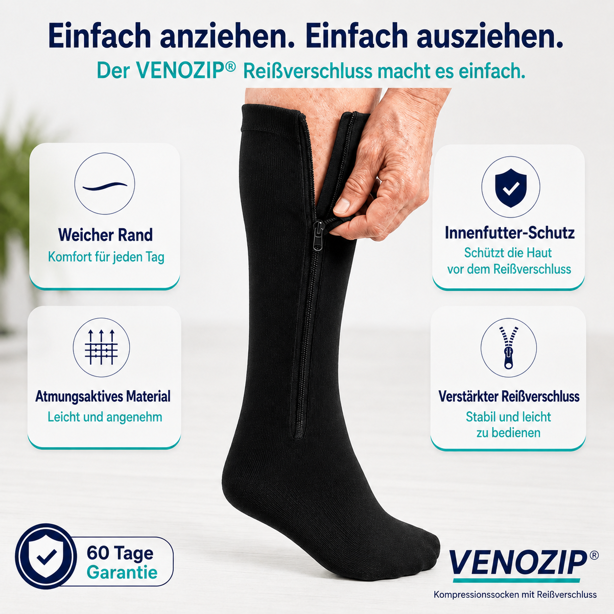 Kompressionsstrümpfe mit Reißverschluss Venozip®