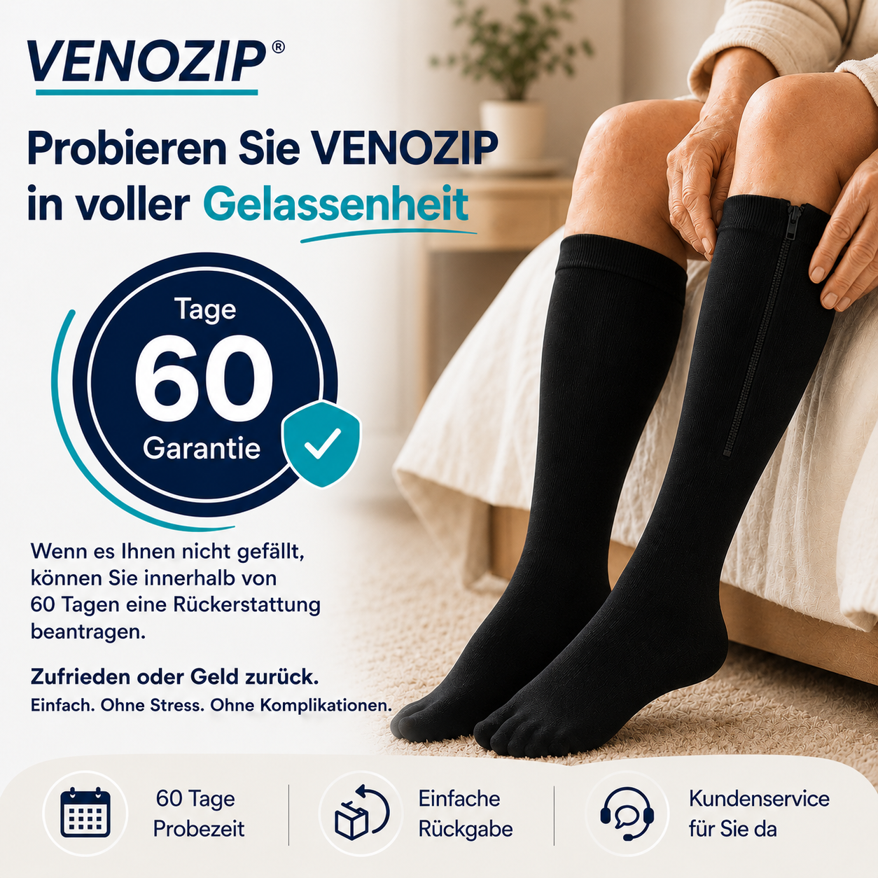 Kompressionsstrümpfe mit Reißverschluss Venozip®